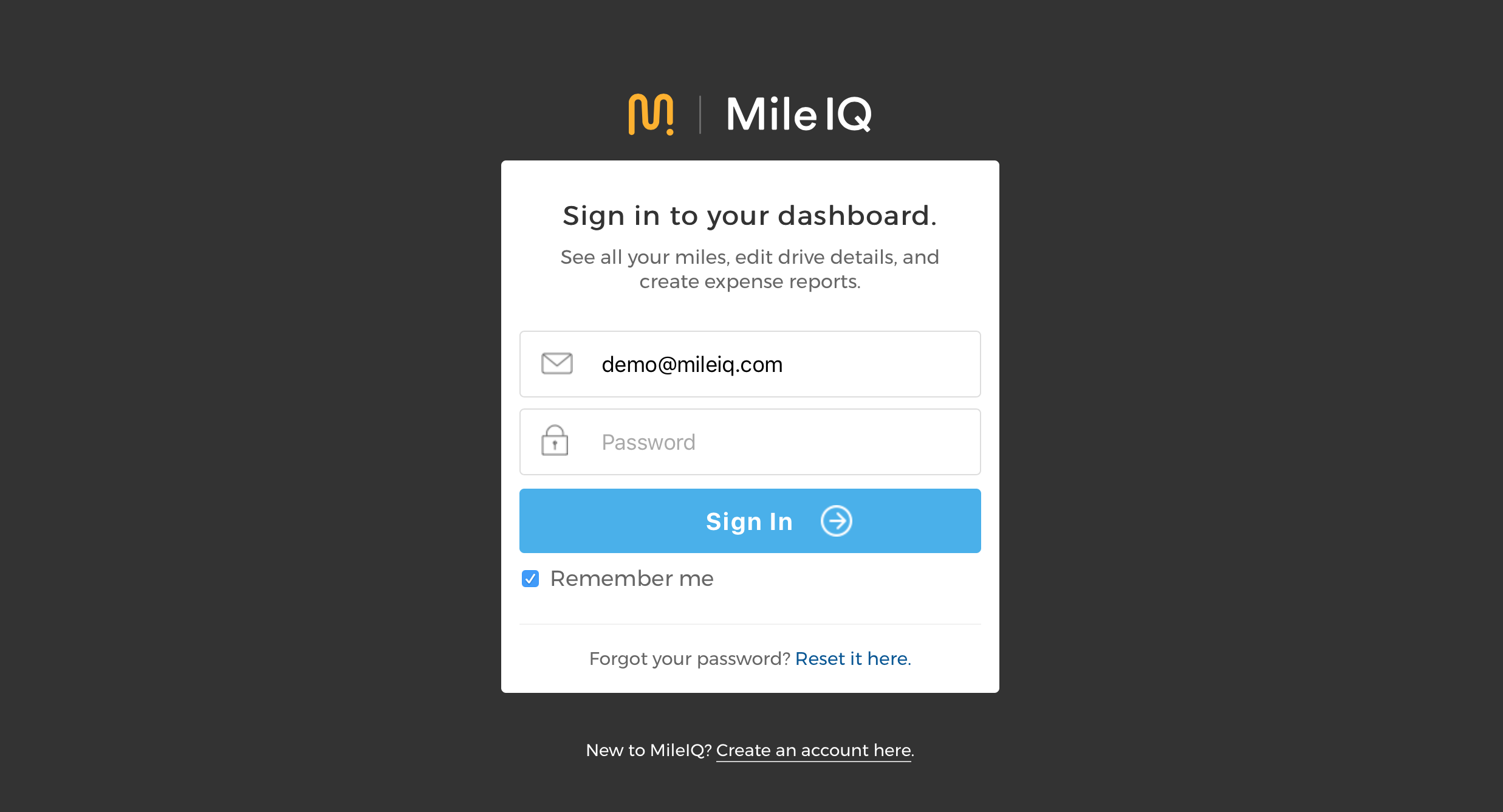 This is a screenshot of the login screen of the web dashboard.