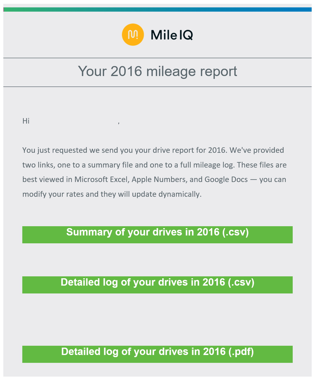image of email with buttons to download CSV and PDF reports for 2016