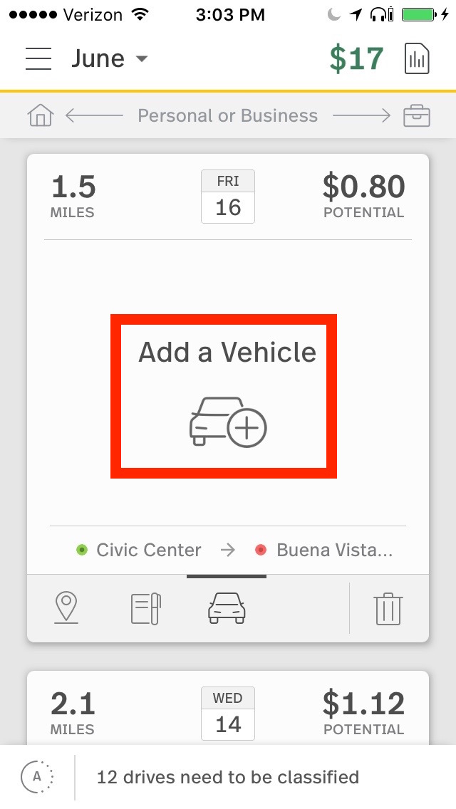 image of the “add a vehicle” screen, which shows when there are no vehicles saved to the account