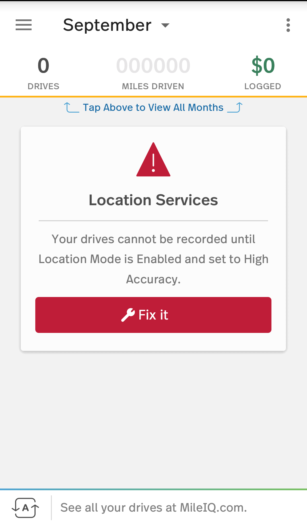 This image shows the Location Services alert that appears when there's an issue