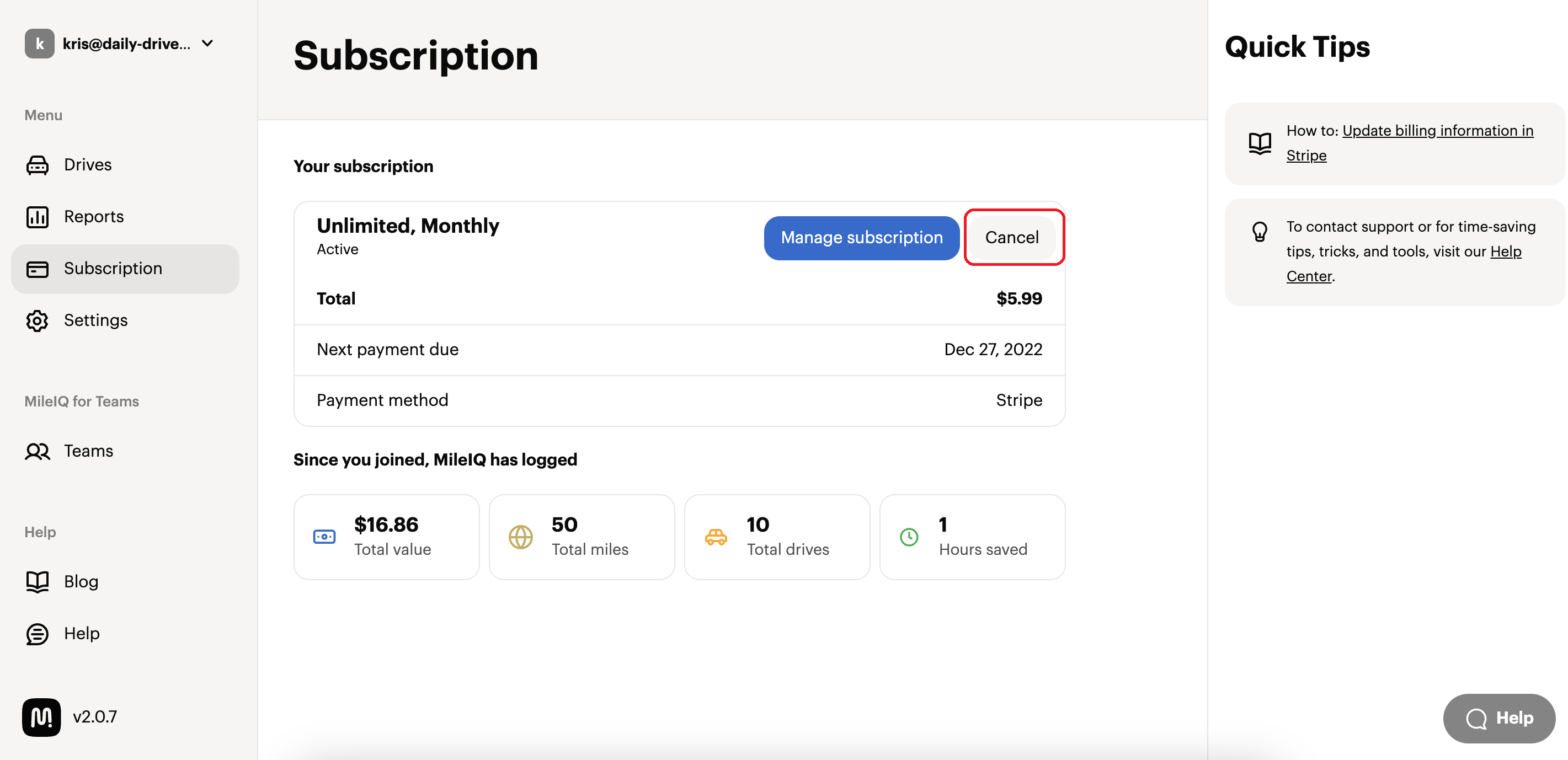 How to cancel your subscription mileiq