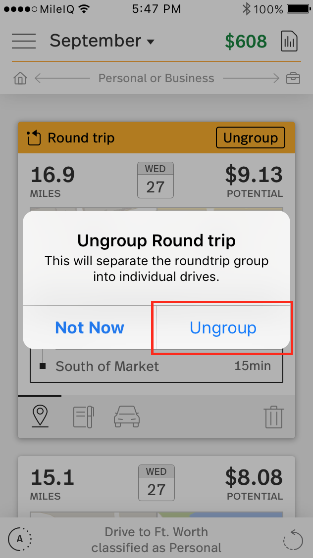 This image shows the confirmation screen of the Ungroup drive, highlighting the ungroup button.