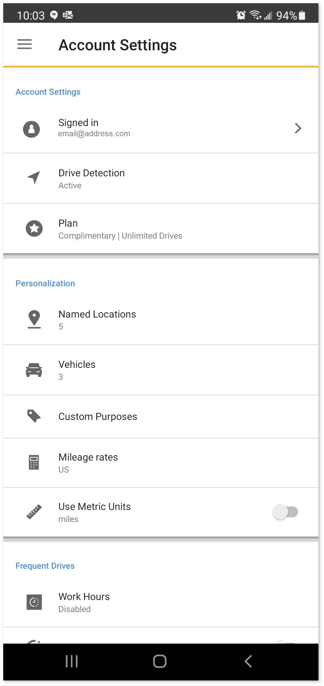 Image of Account Settings on Android