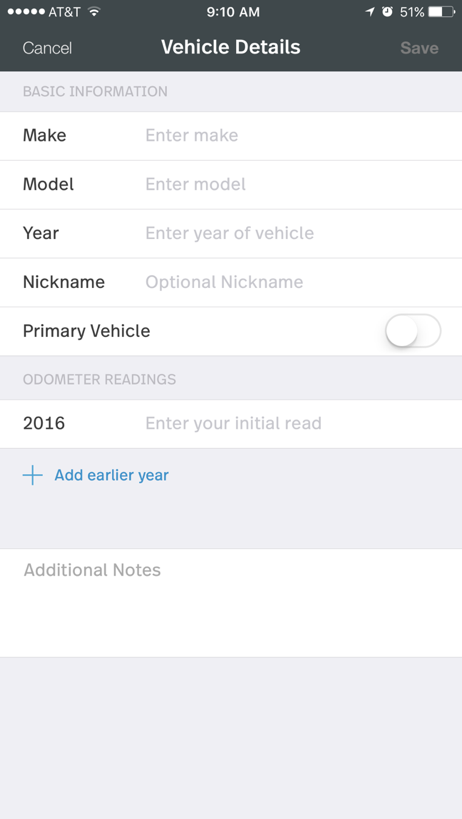image of “Vehicle Details” screen with “Primary Vehicle switch toggled OFF. 