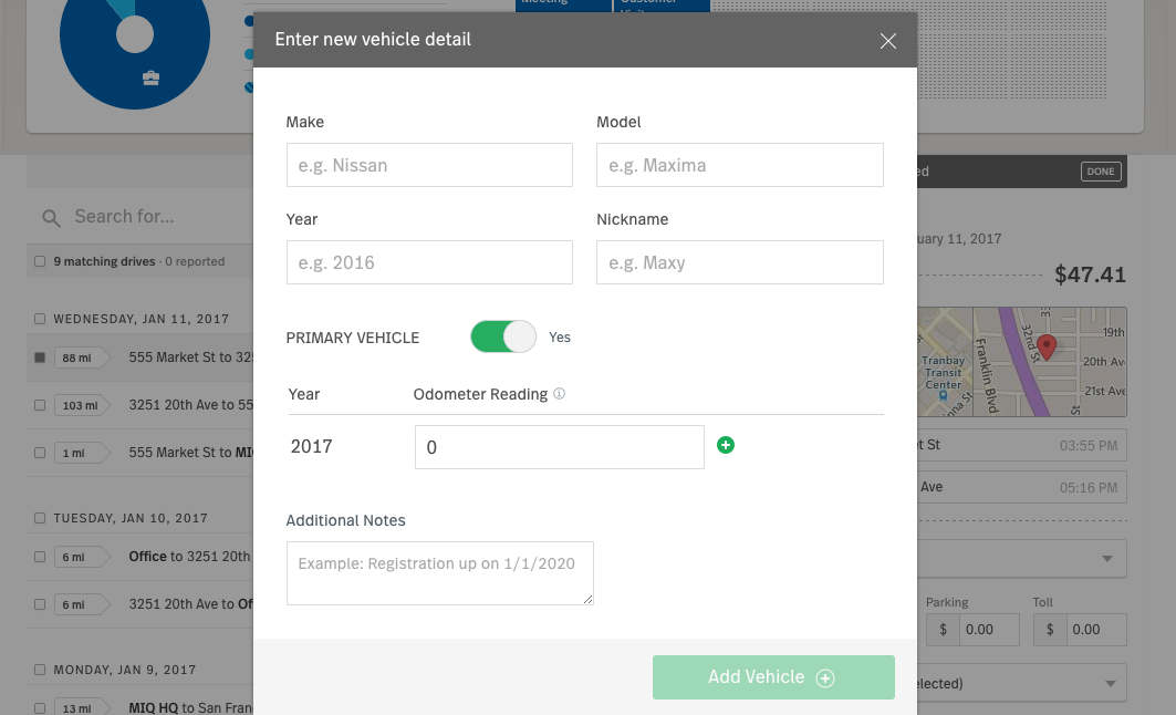 image of “Enter new vehicle detail”, with “Add Vehicle” CTA highlighted