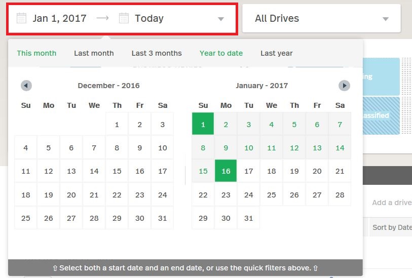 This image shows the date filter and the drop down calendar. 