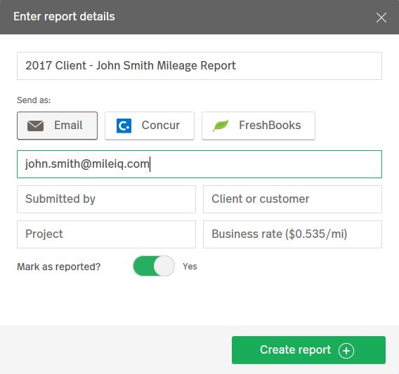 This image shows the report creation window.